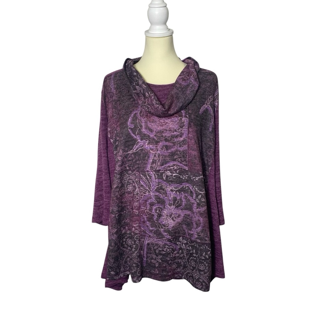 Catherines Purple Heathered Cowl Neck 3/4 Sleeve Plus Size Top Women's Size 3X